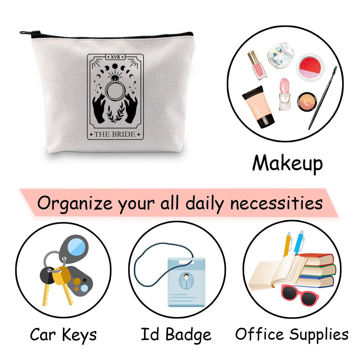 Tarot Card Cosmetic Bag Makeup Pouch Travel Organizer Witchy Bride Gift