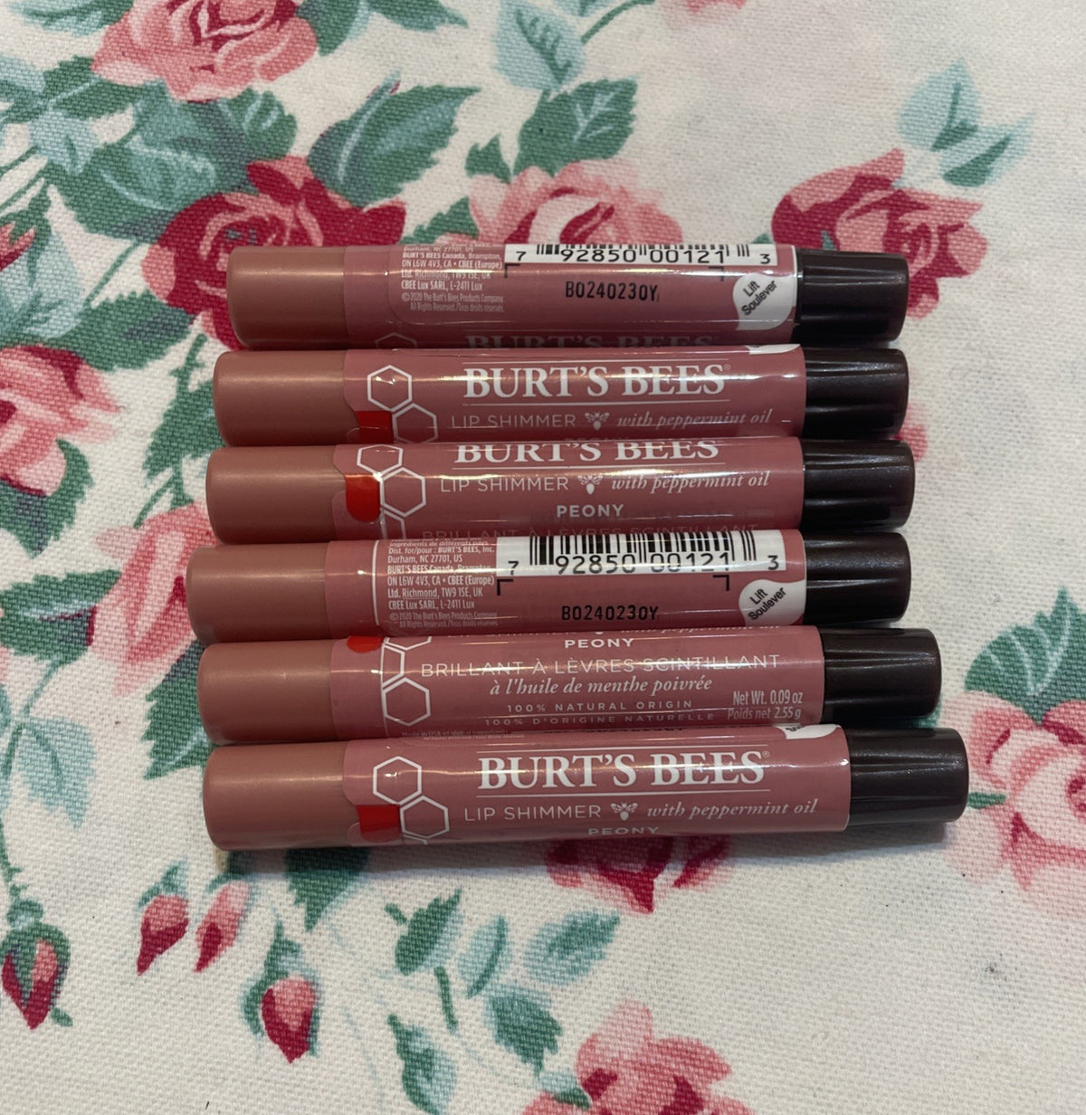 Burt's Bees Lip Shimmer Peony 0.09 Oz Natural Lip Balm with Peppermint Oil