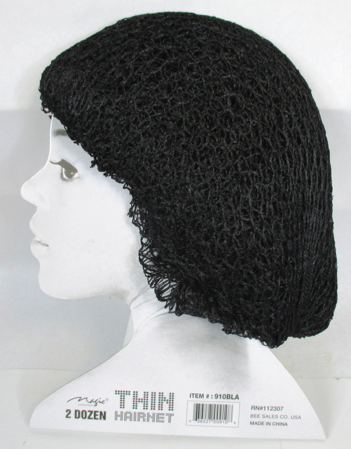 WHOLESALE LOT OF 24 PC--THIN BLACK HAIRNET ON FACE CARD--910BLA