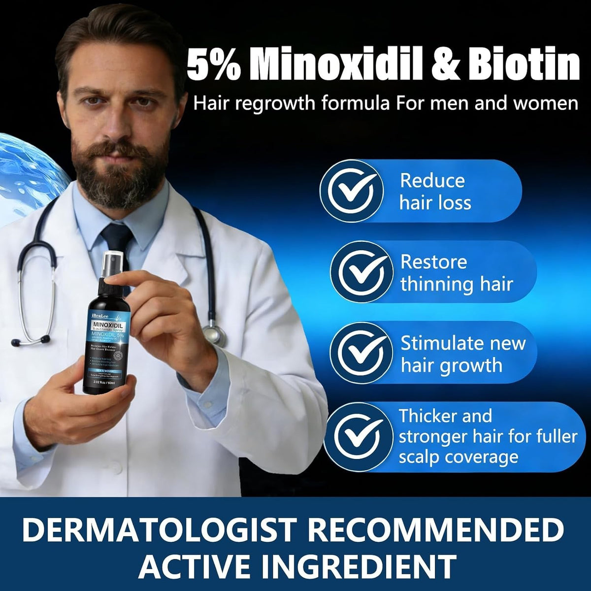 5% Minoxidil Hair Regrowth Spray for Men & Women - 3 Pack