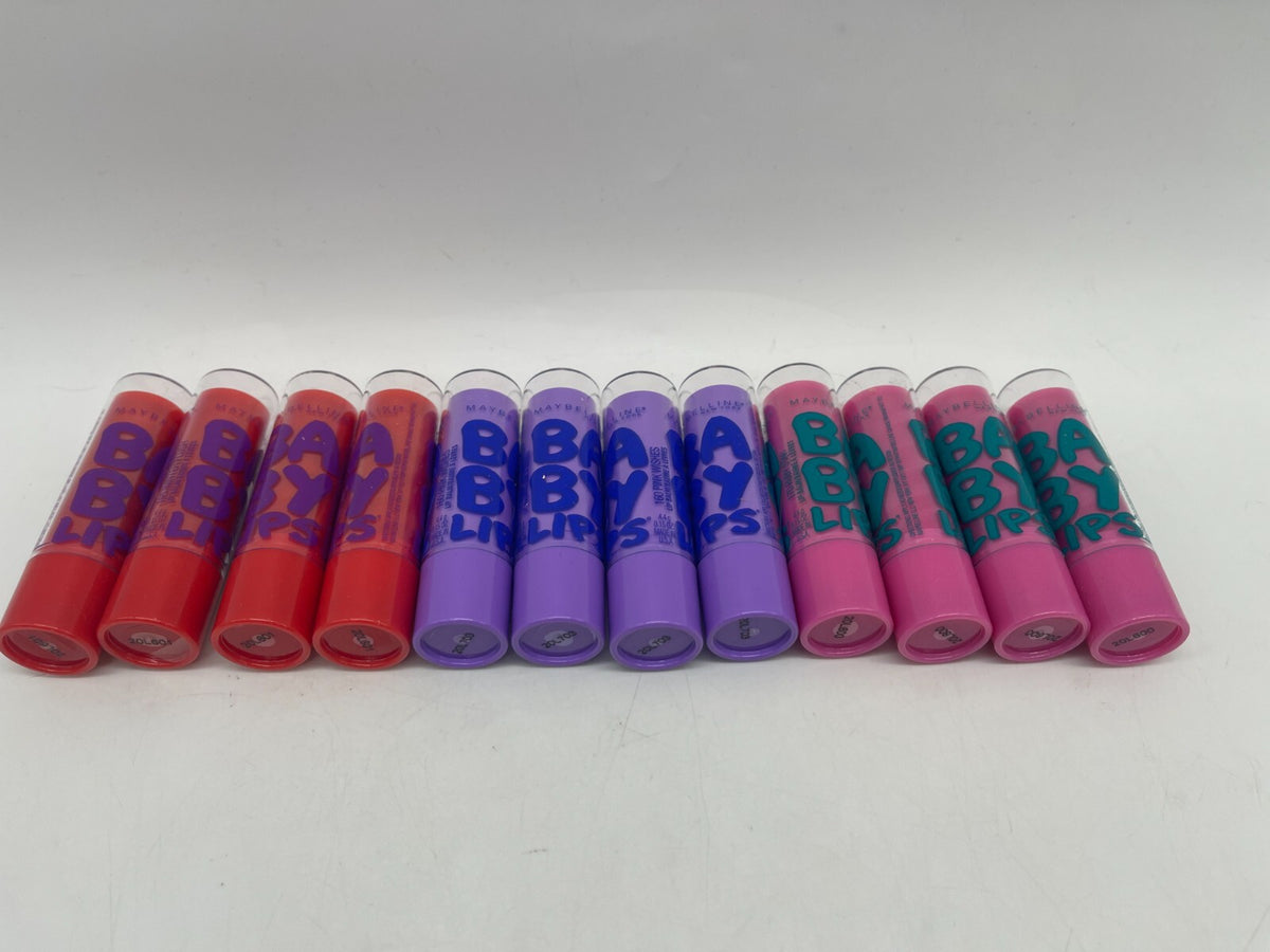 Bulk Lip Balm Set - Maybelline Baby Lips Winter Flush Pink Wishes Ruby Star 4 Pack, Lot of 12