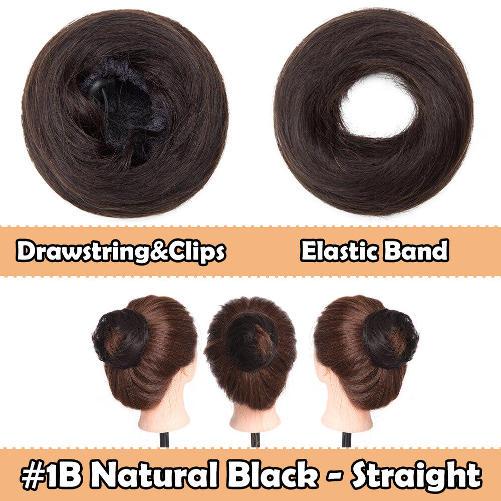 Real Human Hair Messy Bun Hairpiece Wrap On Updo with Drawstring & Clips
