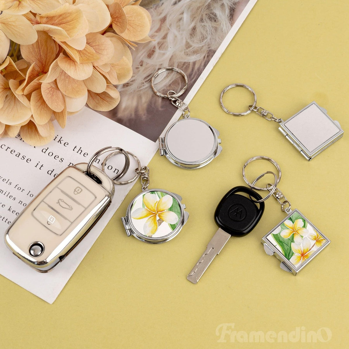 Sublimation Compact Mirror Blanks 6 Pack - Pocket Folding Keychain, Square & Round, Silver