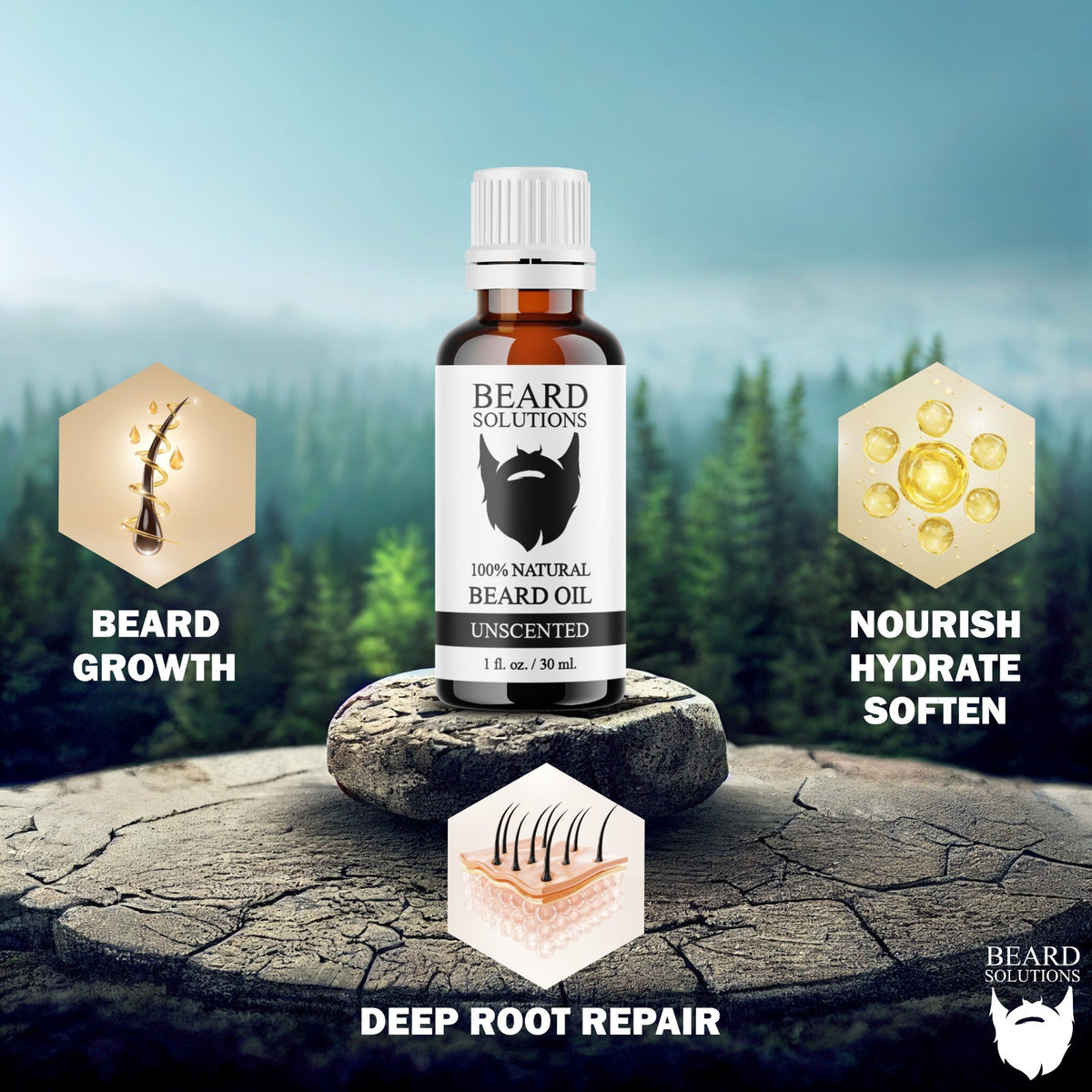 Unscented Beard Oil for Men - Hair Growth Serum & Facial Grooming 1 oz