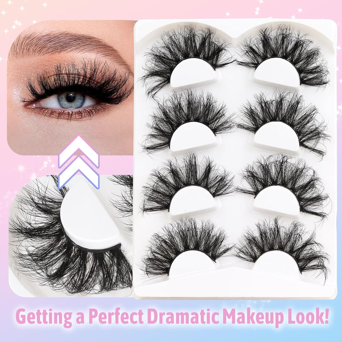 25mm Fluffy 3D Faux Mink False Eyelashes - Dramatic Long Volume Lashes