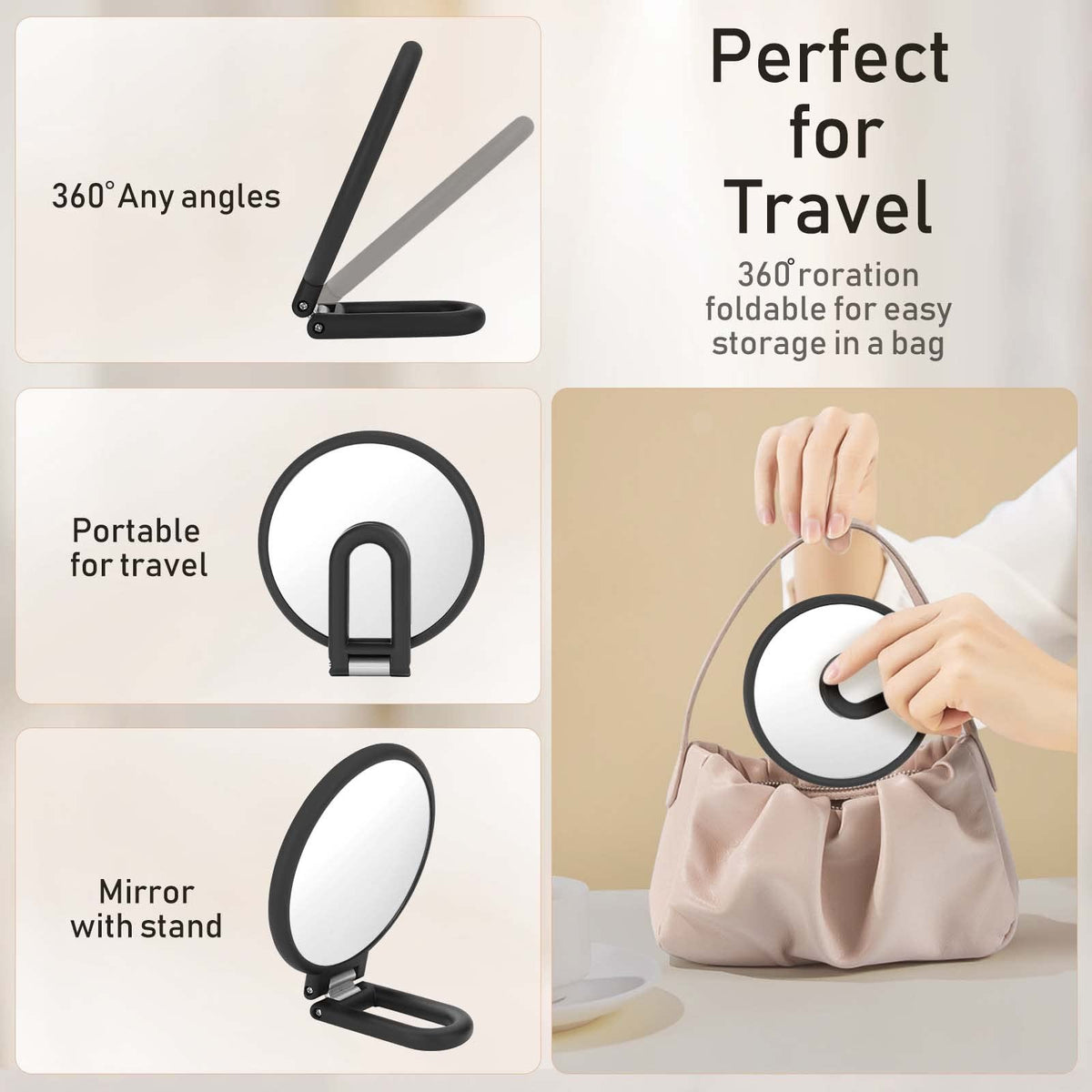 Double Sided Magnifying Handheld Mirror 1X 20X for Makeup & Travel