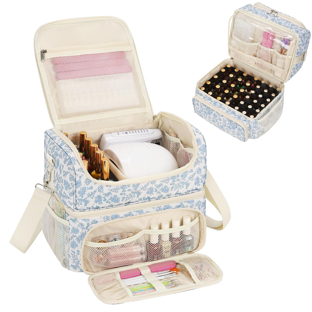 48-Bottle Nail Polish Organizer Bag Double-Layer Travel Case with Handle