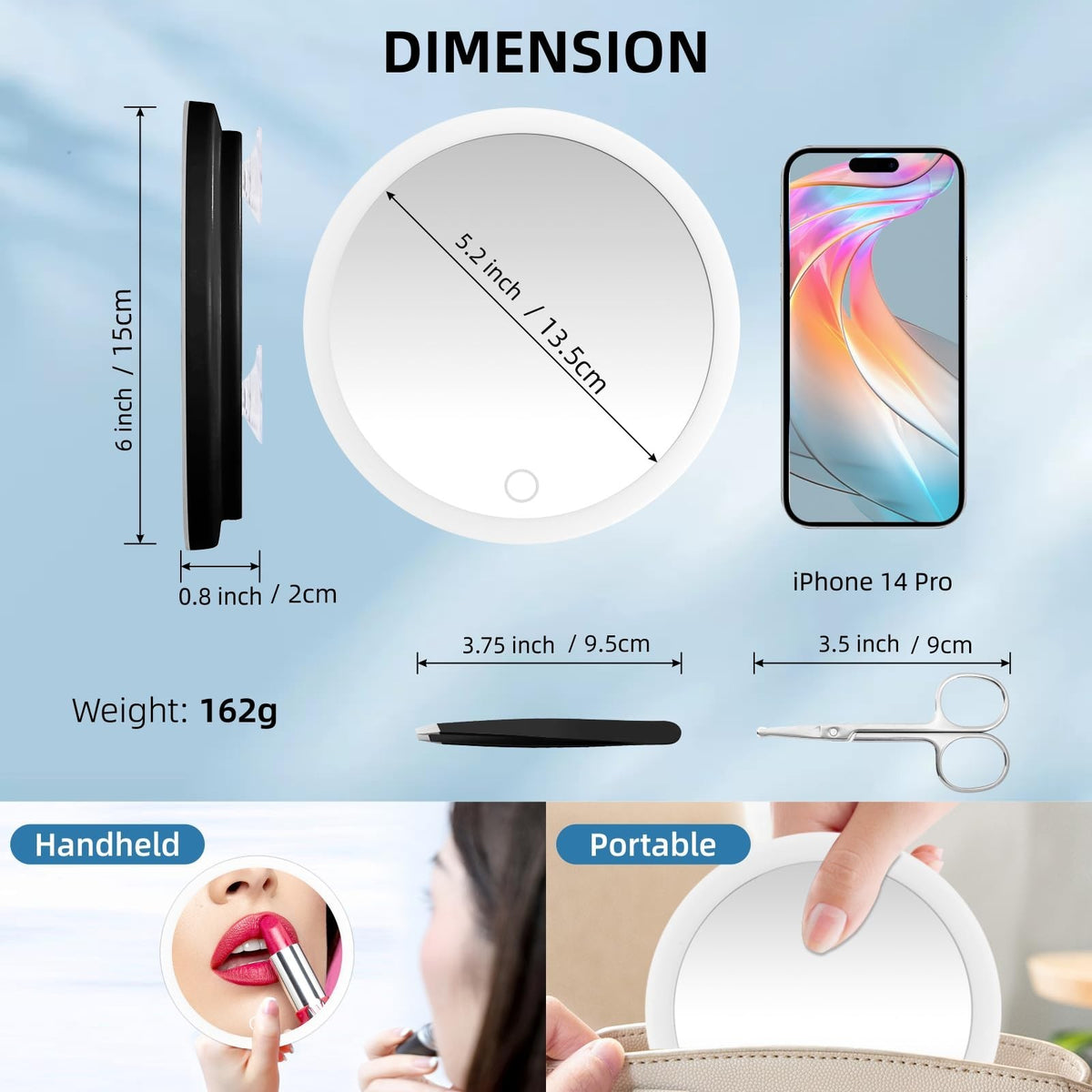 30x Lighted Magnifying Mirror with Suction Cups - Travel Makeup Mirror