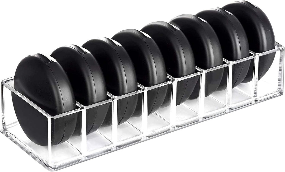 Clear Acrylic Makeup Compact Organizer with 8 Compartments - Vanity Storage Stand