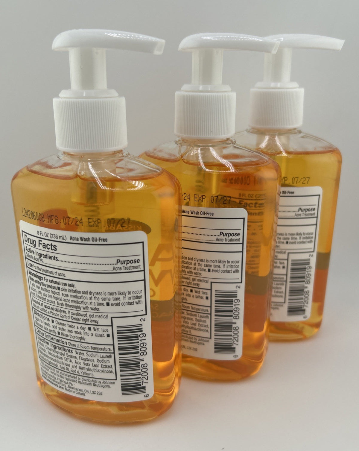 Oil-Free Salicylic Acid Acne Face Wash - 8oz 3-Pack for Clear Skin
