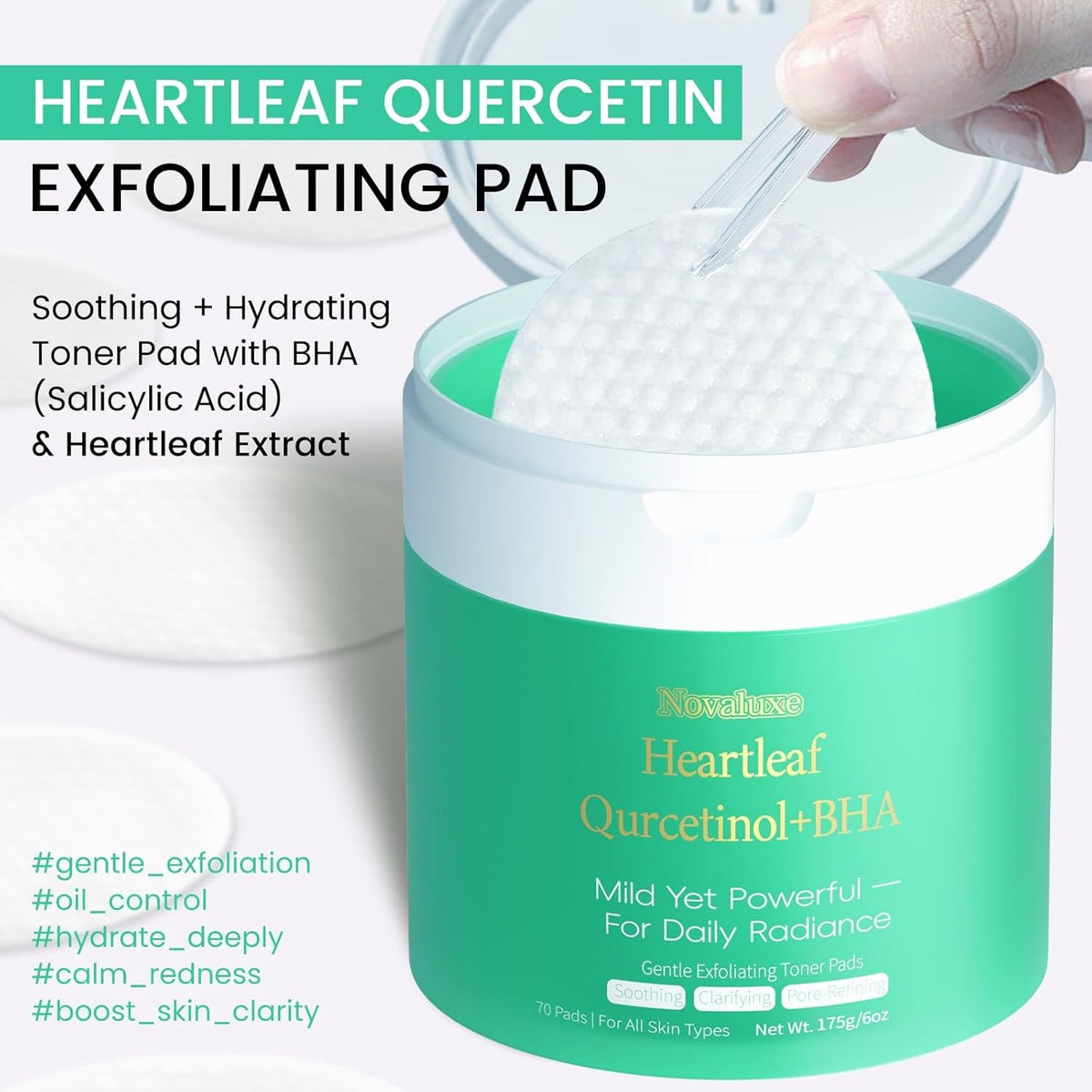 Exfoliating Hydrating Facial Toner Pads with Salicylic Acid & Hyaluronic Acid – 70 Count