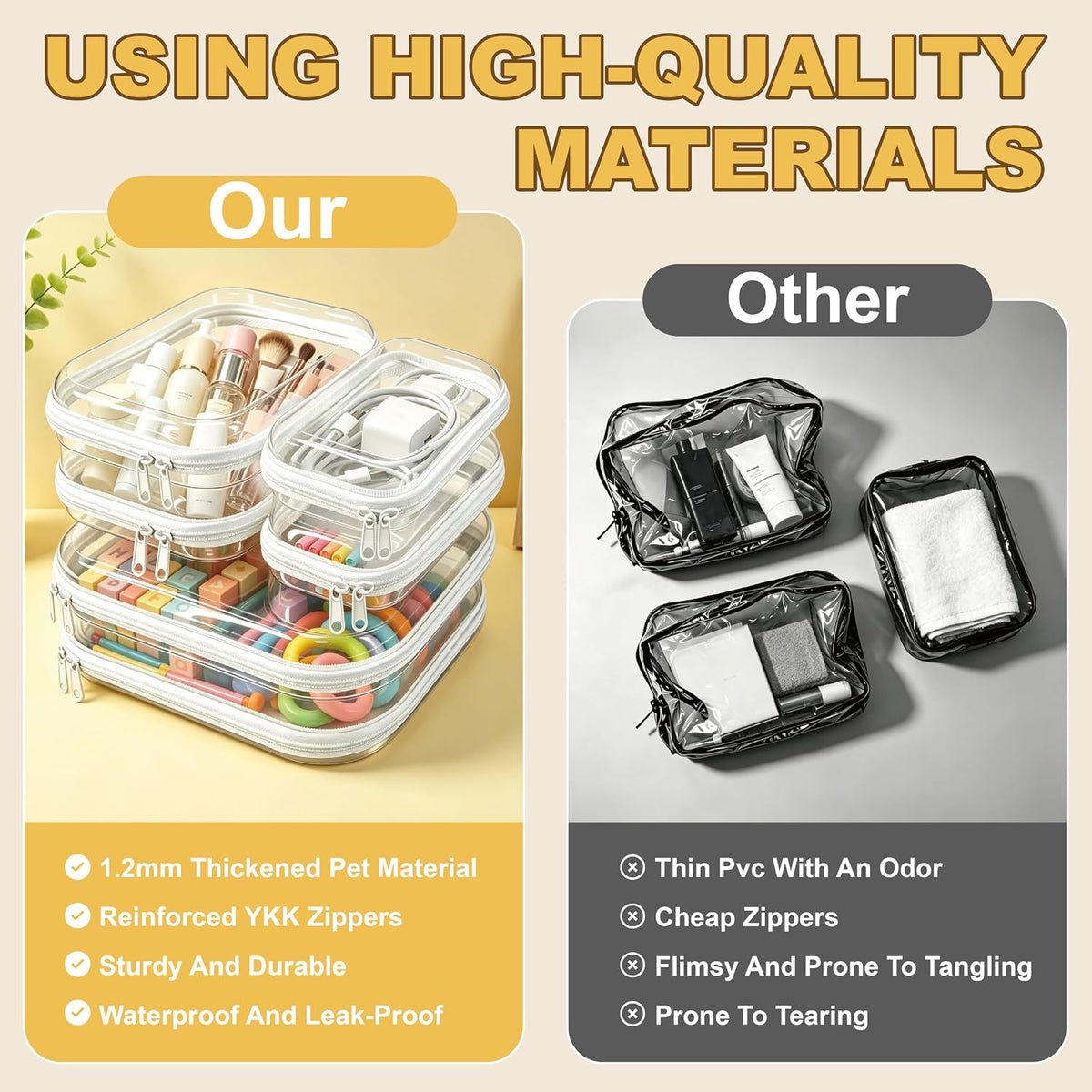 6 Pack Clear Hard Shell Zipper Organizer Cases for Travel & Makeup