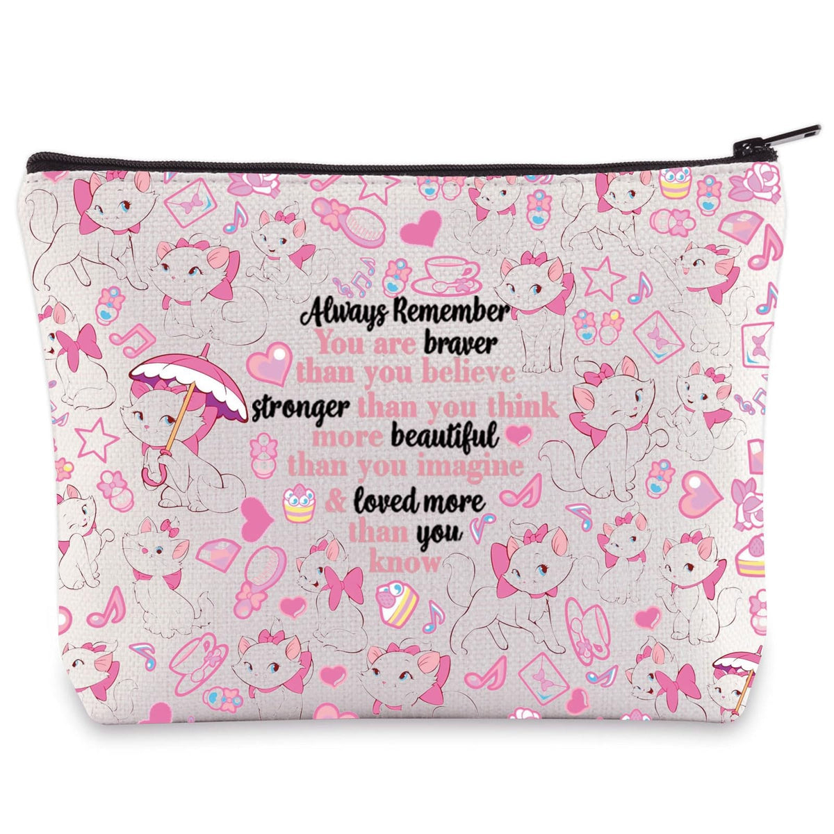 Cat Marie Cosmetic Bag - Waterproof Makeup Pouch with Quote, Travel Friendly