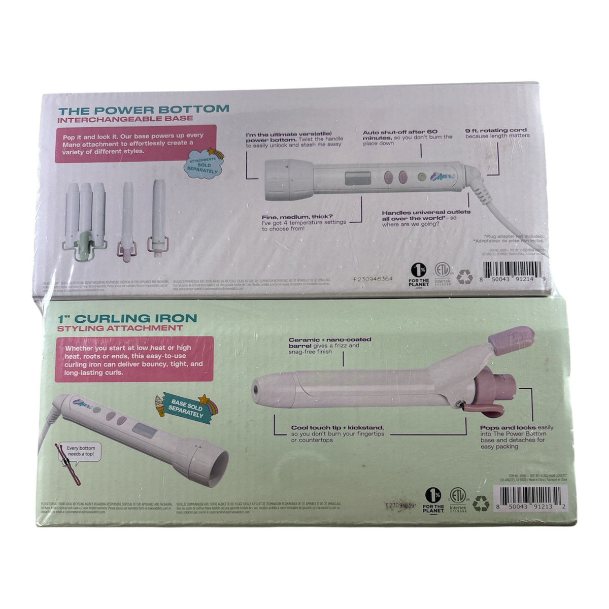 Hair Curling Iron Set with Interchangeable Base & 1” Ceramic Barrel