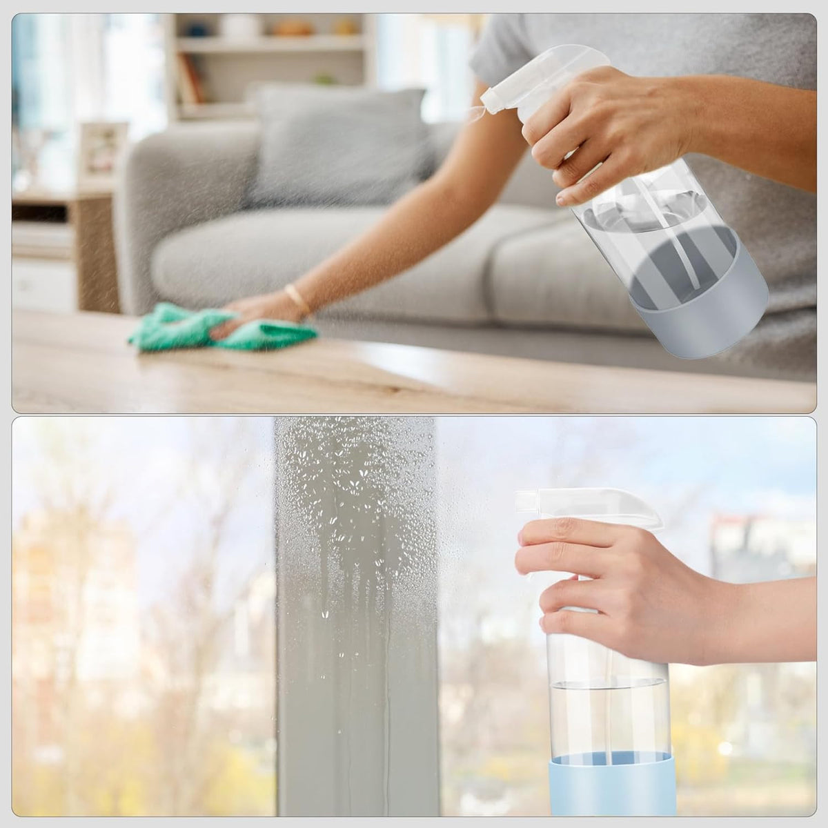 16 oz Glass Spray Bottles 2-Pack with Silicone Sleeve & Adjustable Nozzle