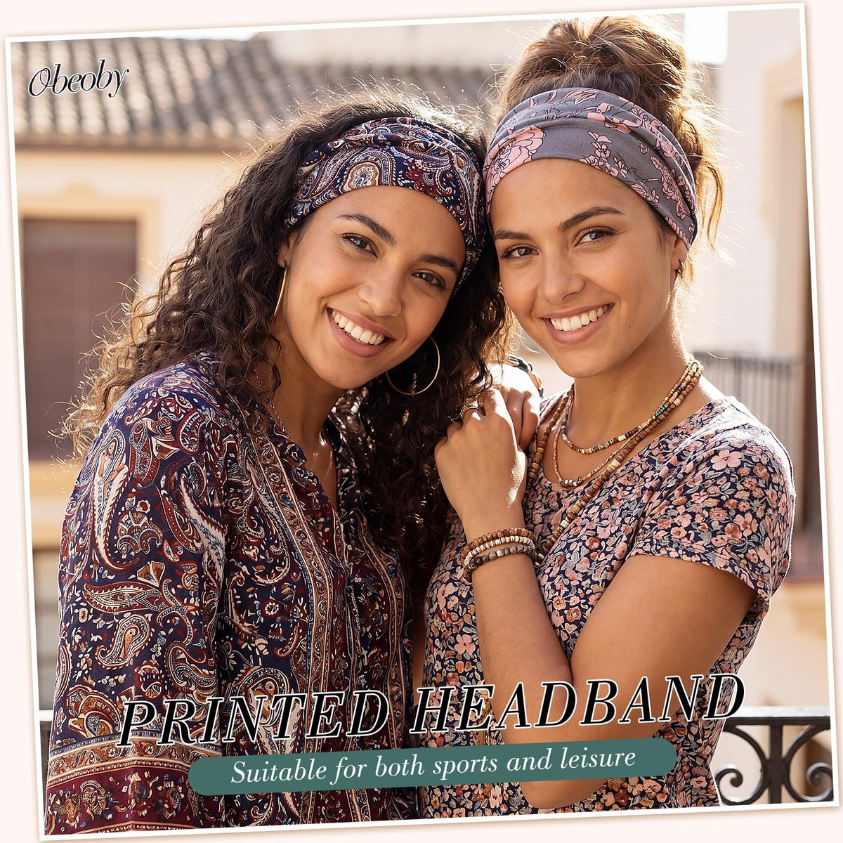 6Pack Boho Wide Headbands for Women, 9.2 inches x 4.7", Bohemian Print