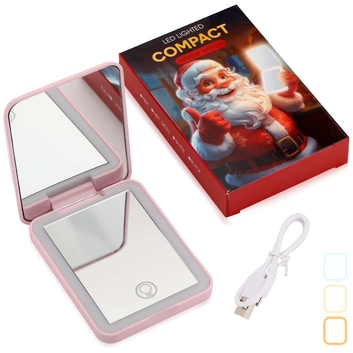 LED Travel Compact Mirror with Gift Box - Dimmable Touch Screen, Pink