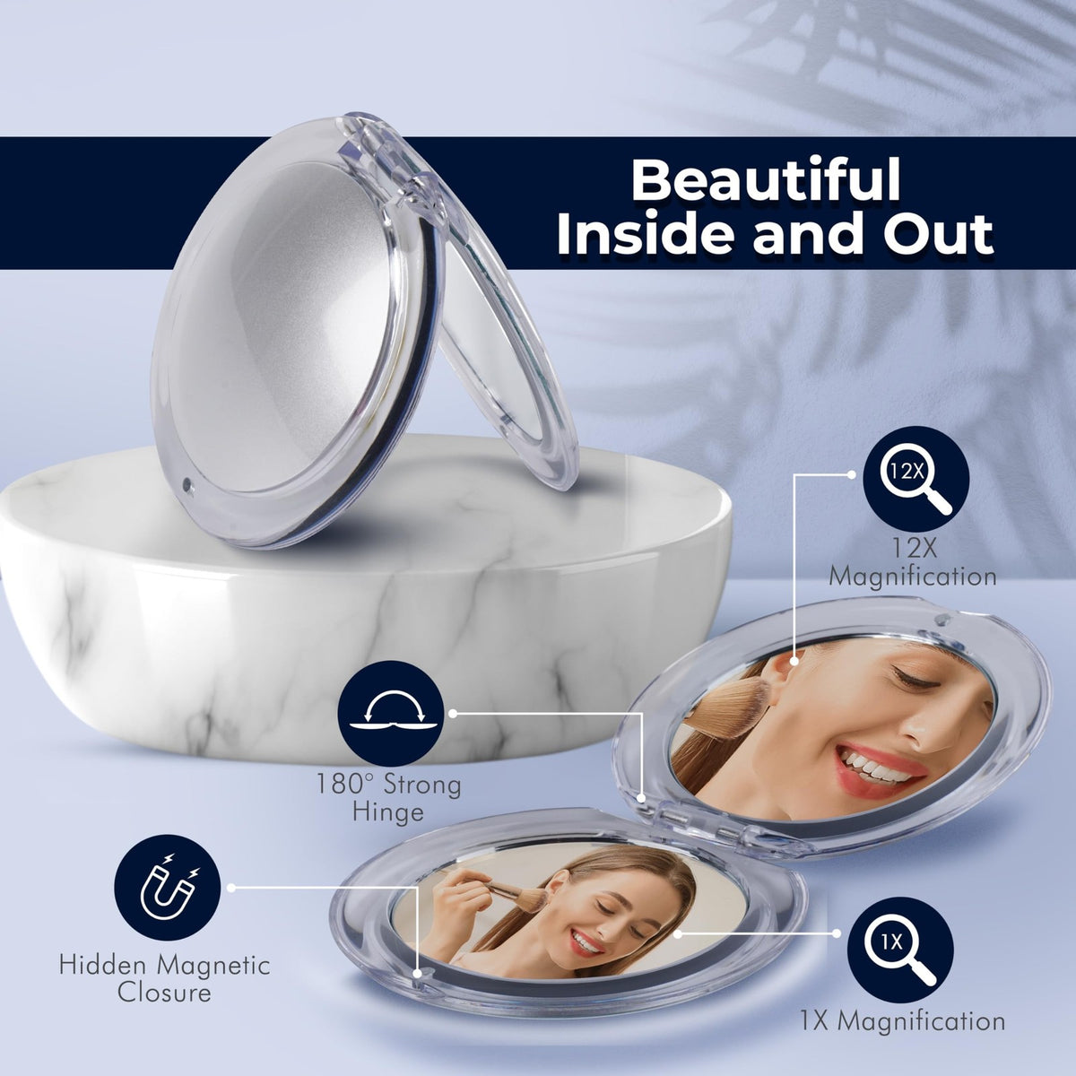 Travel Makeup Mirror with 12X Magnification Dual-Sided Compact Mirror