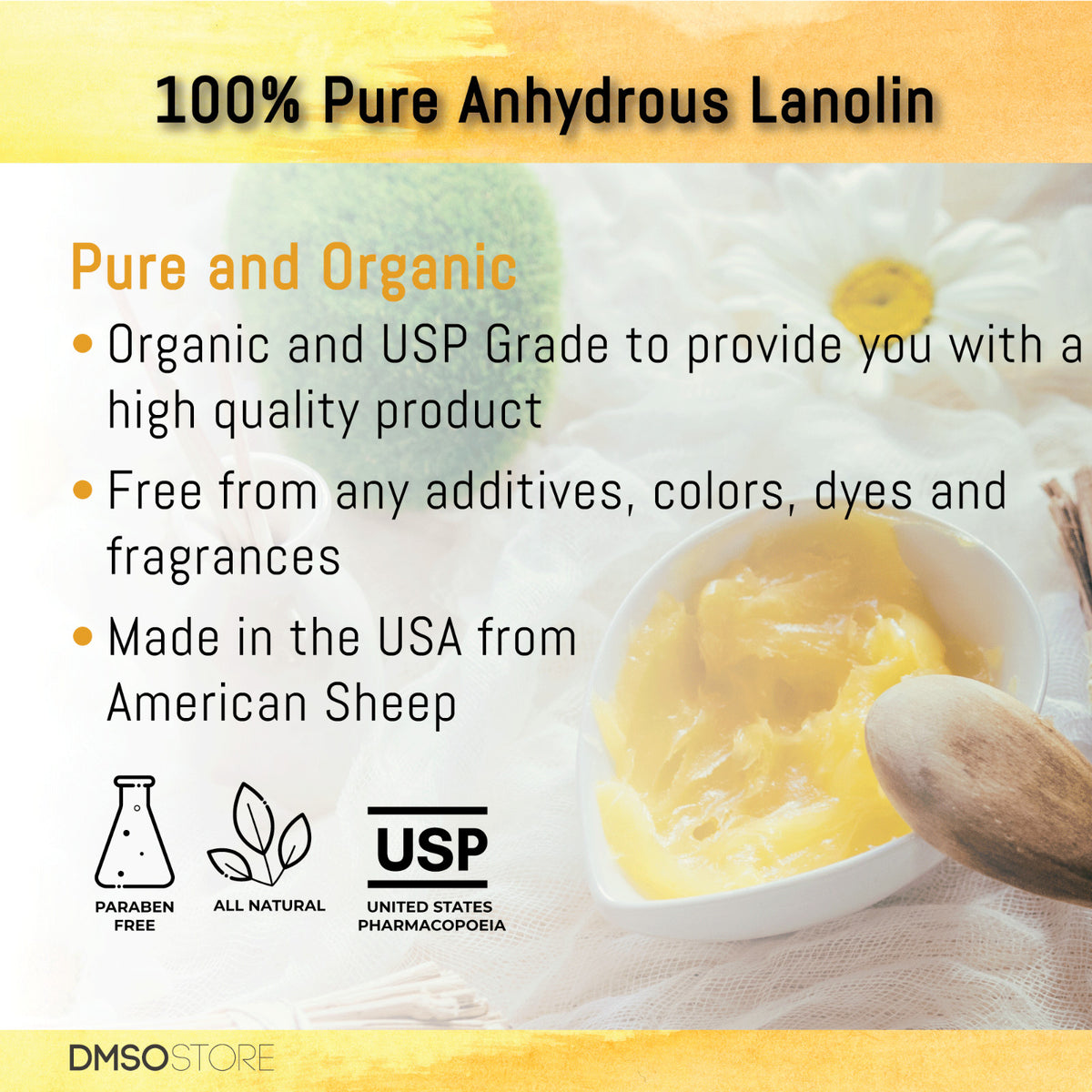 Lanolin USP Grade 4 oz - 100% Pure Anhydrous Moisturizer