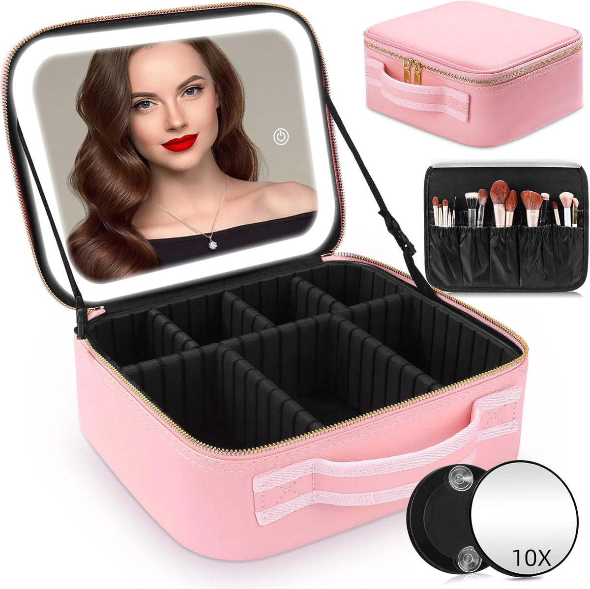 LED Lighted Makeup Organizer Bag with Illuminated Mirror Portable Travel Cosmetic Case