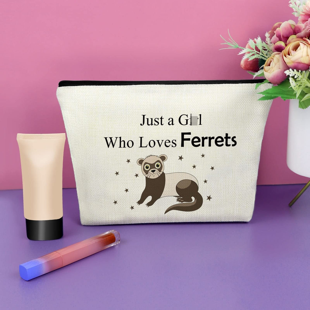 Ferret Lover Makeup Bag for Women - Cute Ferret Animal Gift