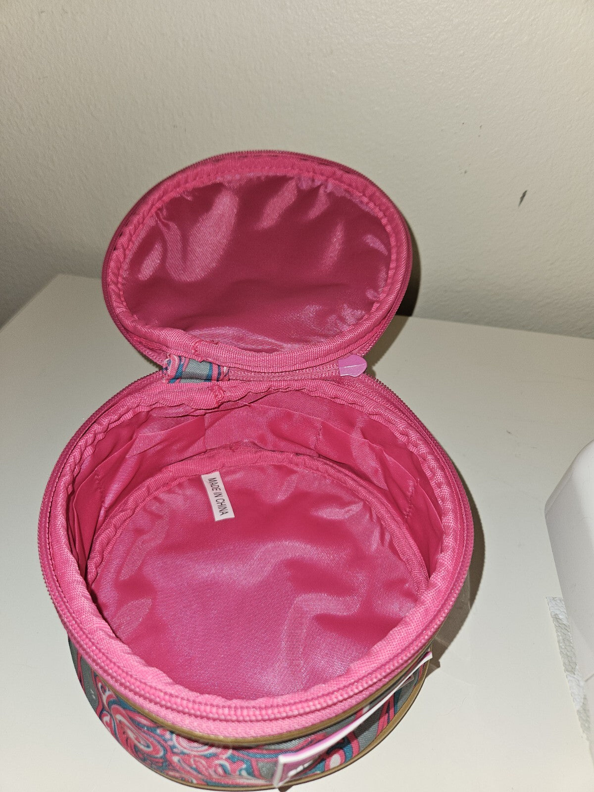 Pink and Gold Cosmetic Bag with Zipper - Round Travel Organizer