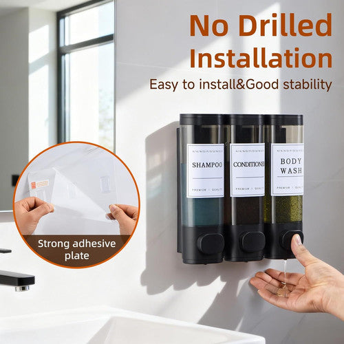 Shampoo and Conditioner Dispenser,Shower Soap Dispenser 3 Chamber No
