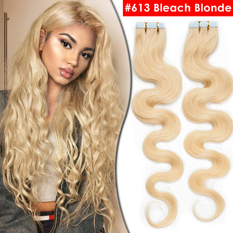 Full Head Thick Tape-In Human Hair Extensions - Remy Wavy Skin Weft