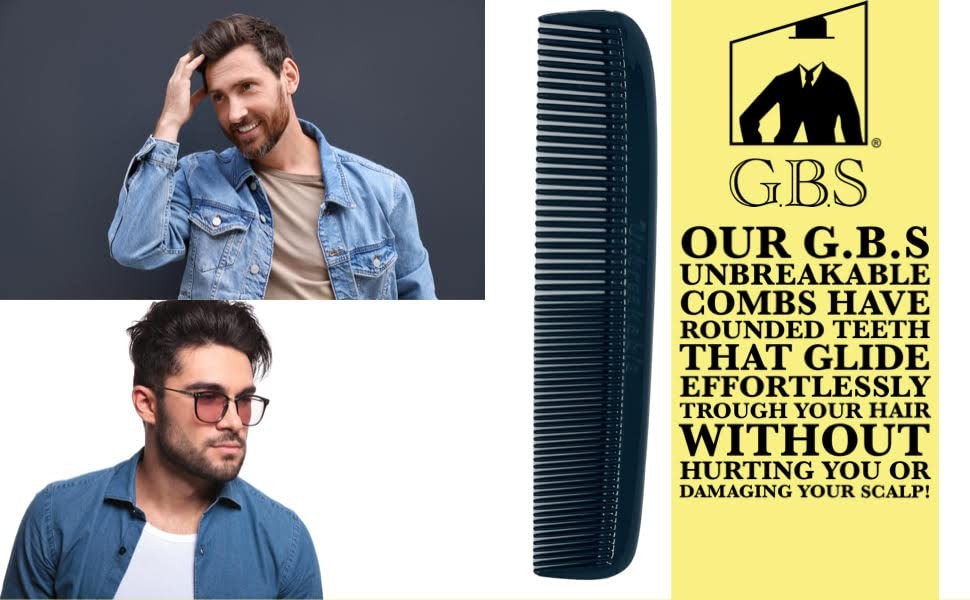Unbreakable Pocket Comb for Men - Travel-Size Fine & Coarse Teeth Black