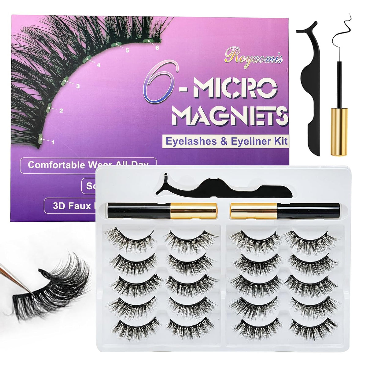 Magnetic Eyelashes with Eyeliner - Natural Look, Reusable 10 Pairs