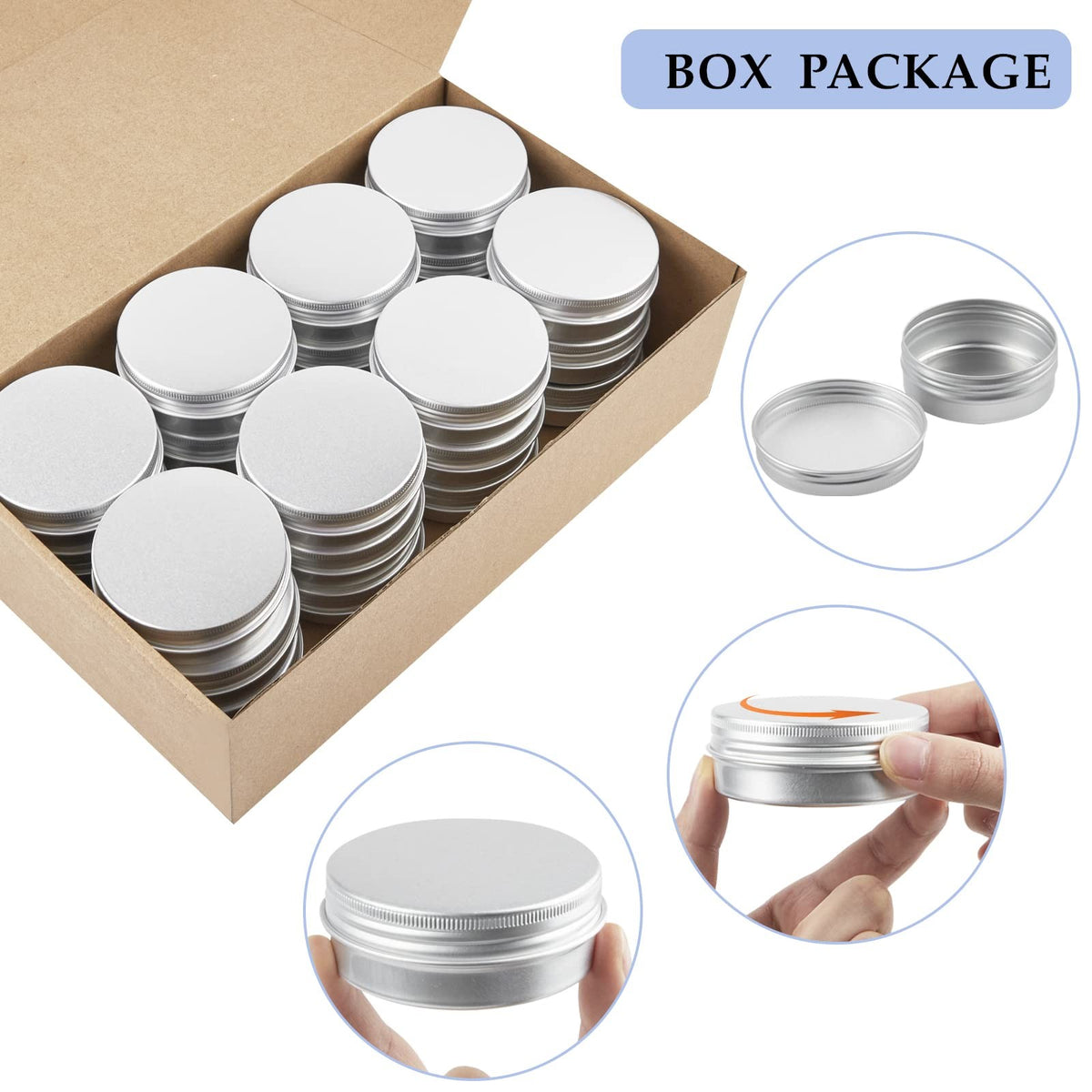 24 Pack 2 Oz Aluminum Tin Cans with Screw Lids & Labels for Cosmetics & Travel