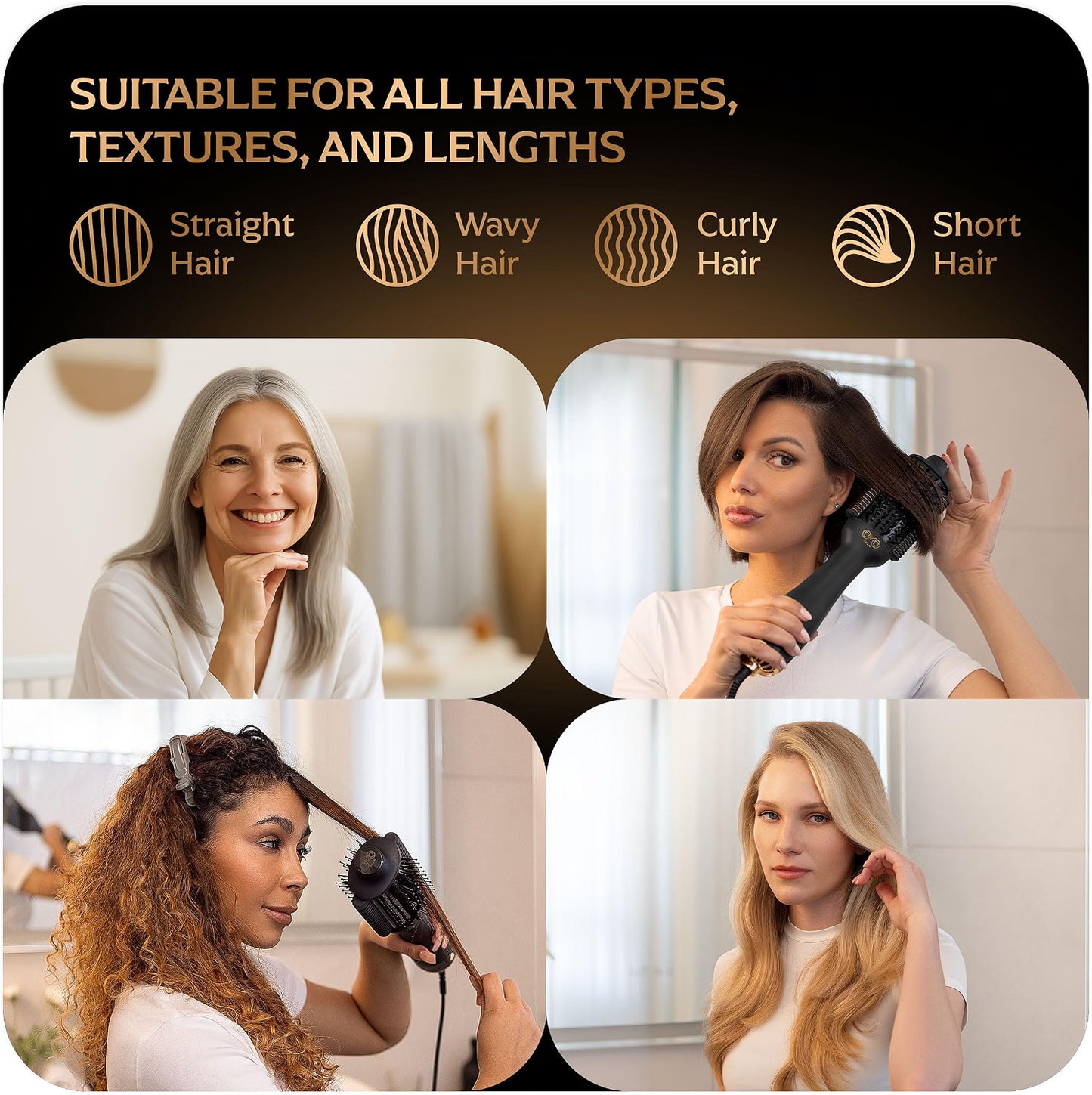 4-in-1 Dual Voltage Ionic Hair Styling Brush - Blow Dryer, Straightener, Curling Wand