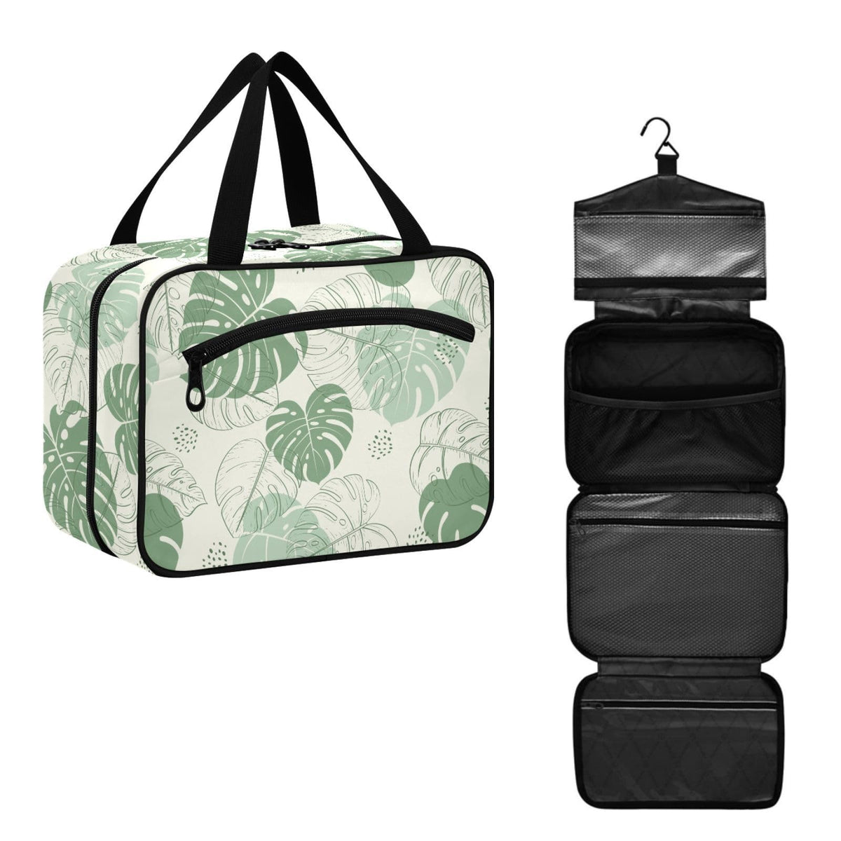 Travel Toiletry Bag for Women and Men with Hanging Hooks - Tropical Leaf Pattern, Water-Resistant Organizer