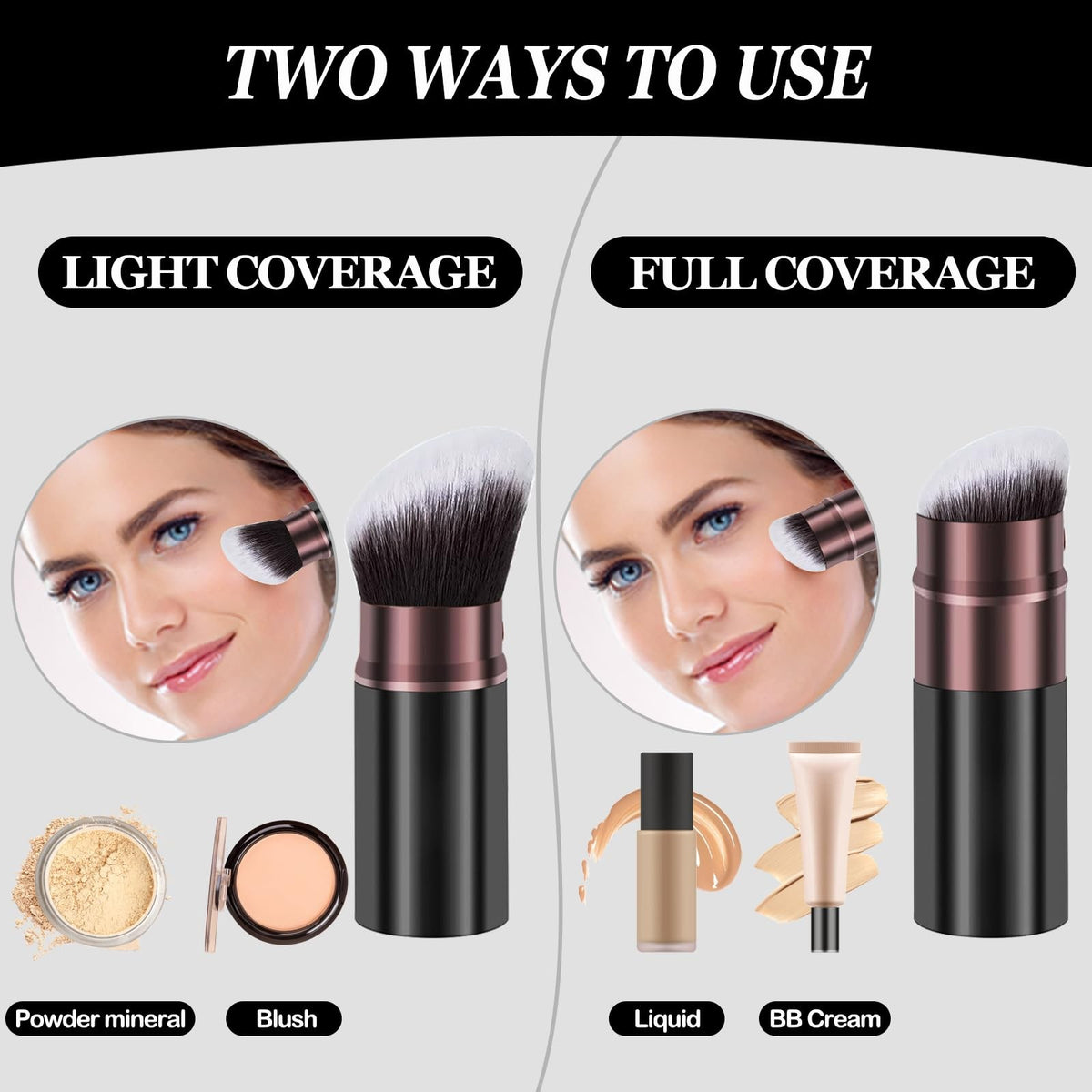 Retractable Kabuki Makeup Brush for Foundation & Face Blending