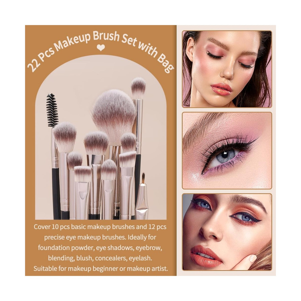Professional Makeup Brush Set 22 Pcs Synthetic Brushes with Travel Case