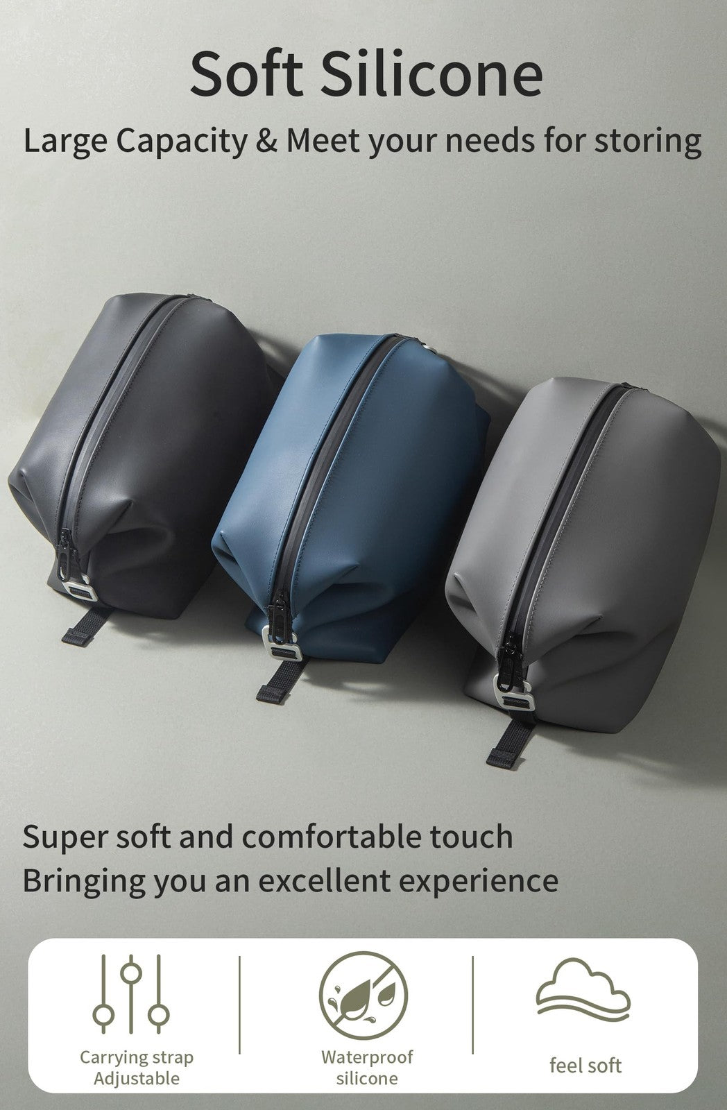 Large Silicone Toiletry Bag 4.5L 6x9.84in Waterproof Leakproof Navy Blue