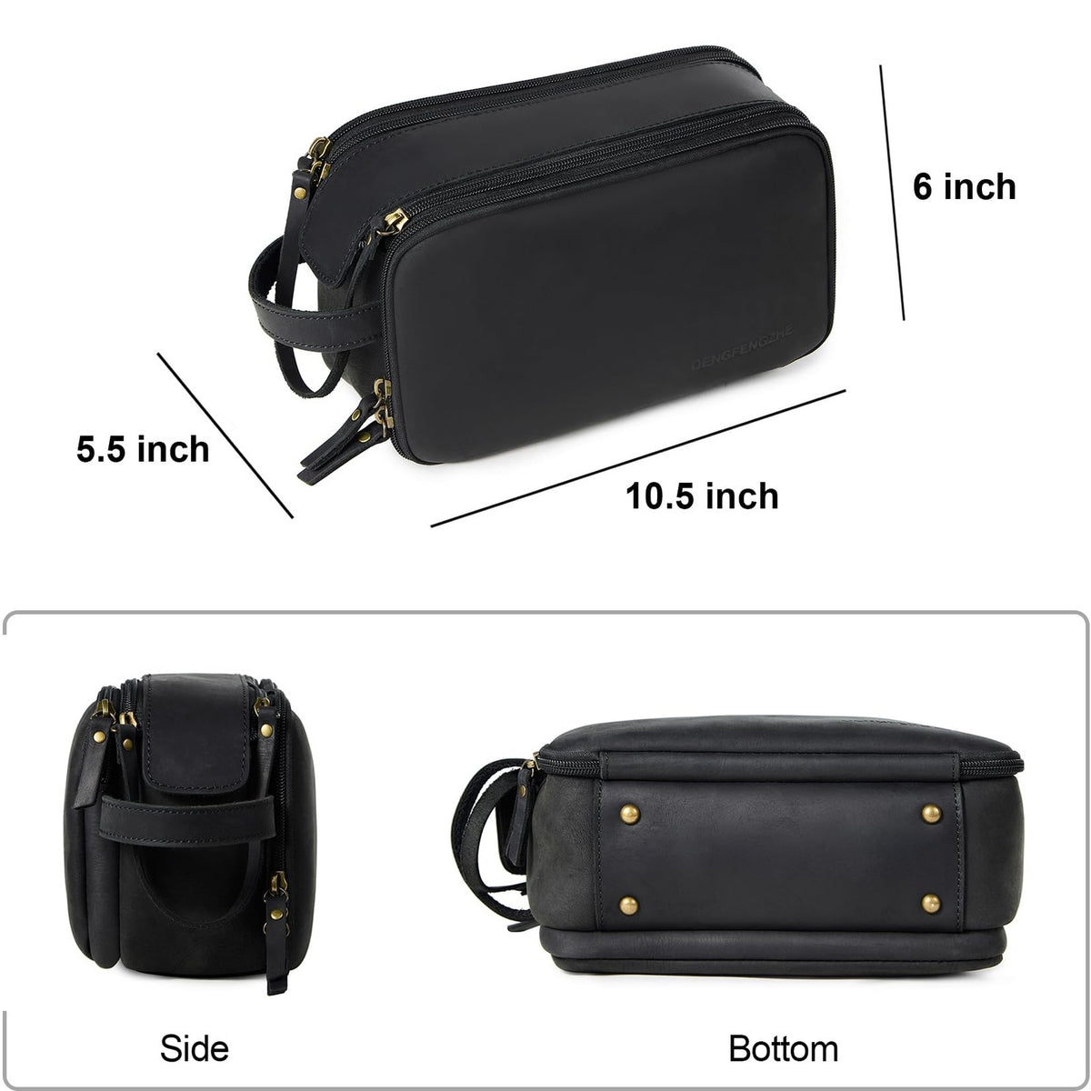 Men's Full Grain Leather Travel Toiletry Bag - Water-Resistant Shaving Kit