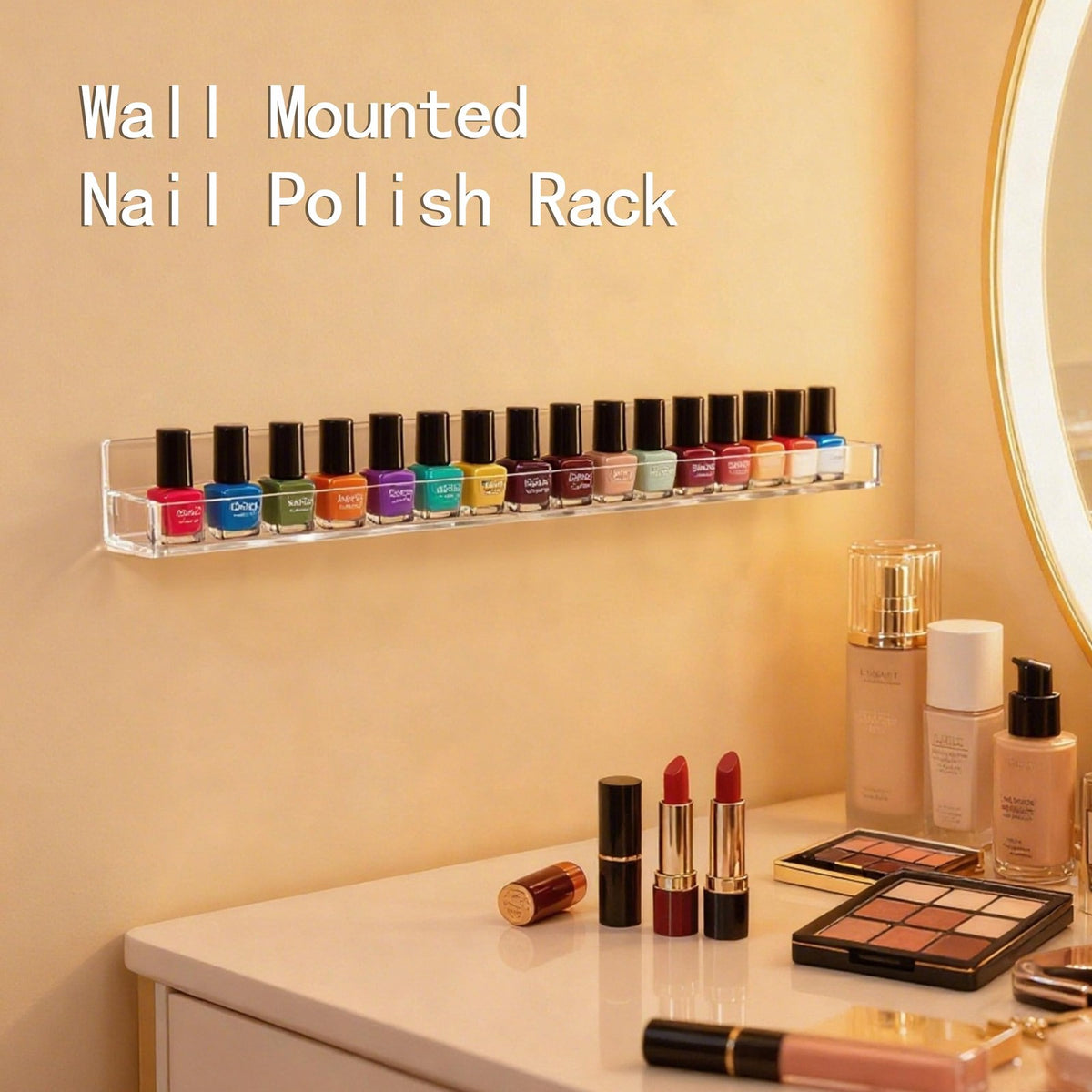 Clear Wall Mounted Nail Polish Rack Set - 15 Inch Acrylic Storage Shelves for Cosmetics