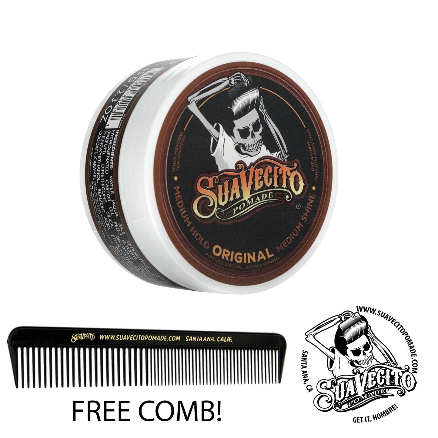 Suavecito Original Hold Pomade 2.3 oz - Medium Shine Water-Based Styling