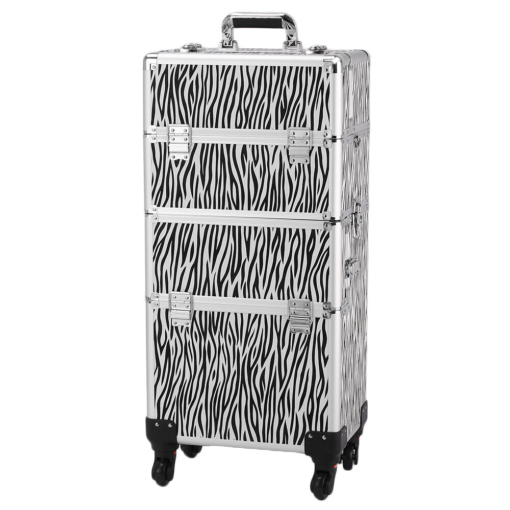 Aluminum Makeup Train Case with Wheels, Portable Cosmetic Organizer