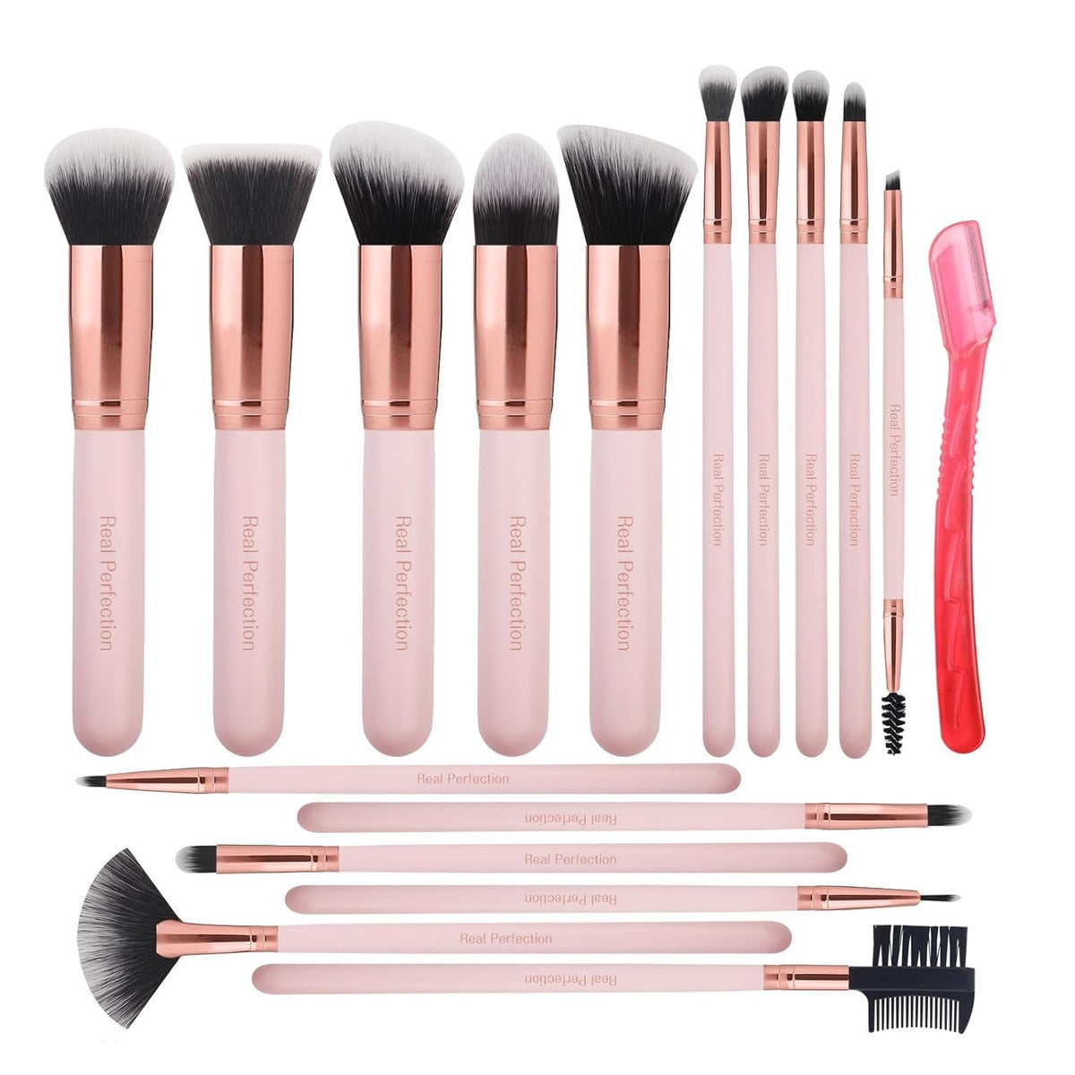 Makeup Brush Set 16 Pcs with Eyebrow Razor - Synthetic Foundation & Concealer Tools