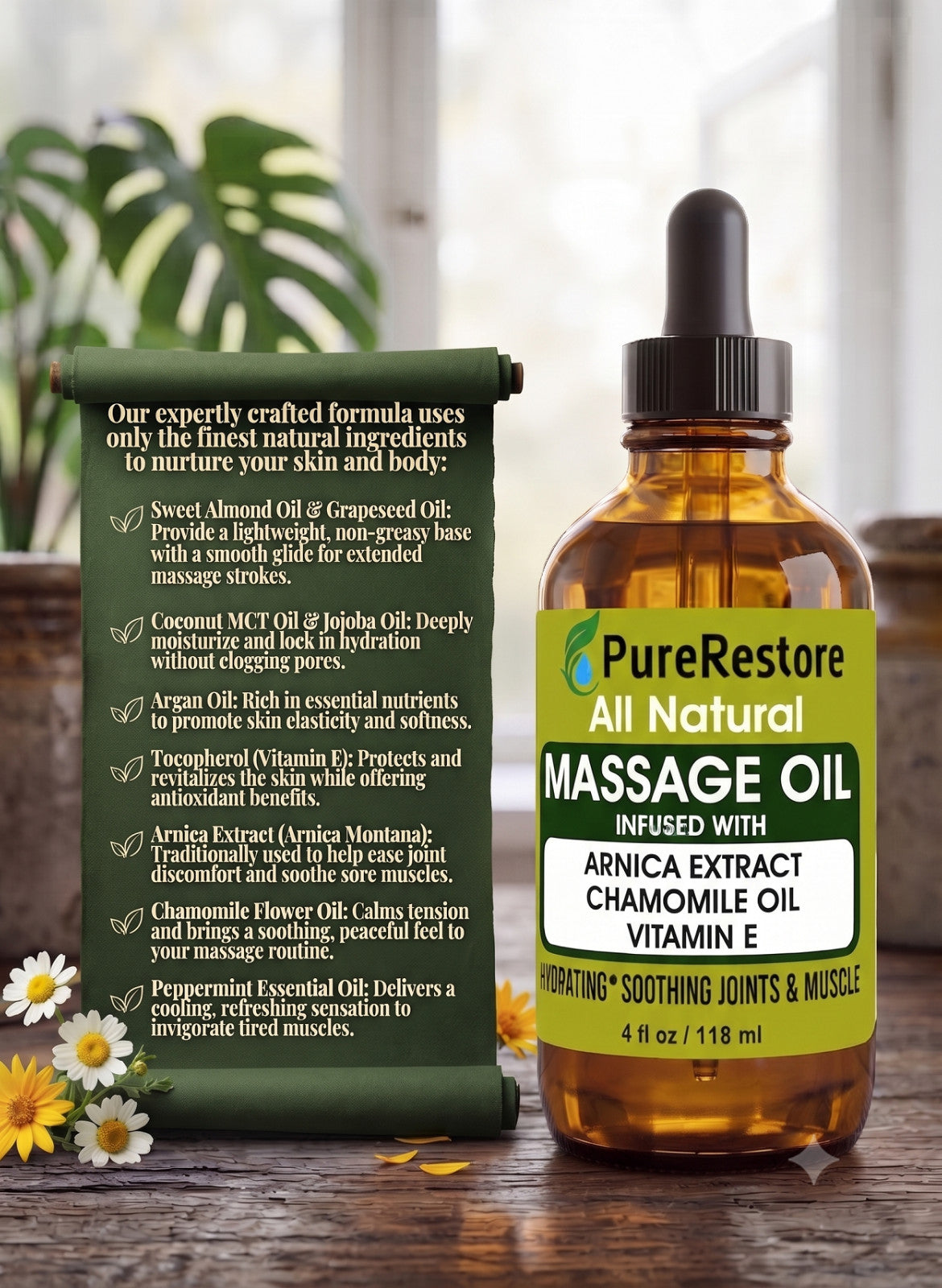 Nourishing Massage & Body Oil with Arnica & Vitamin E - All Natural Relaxation