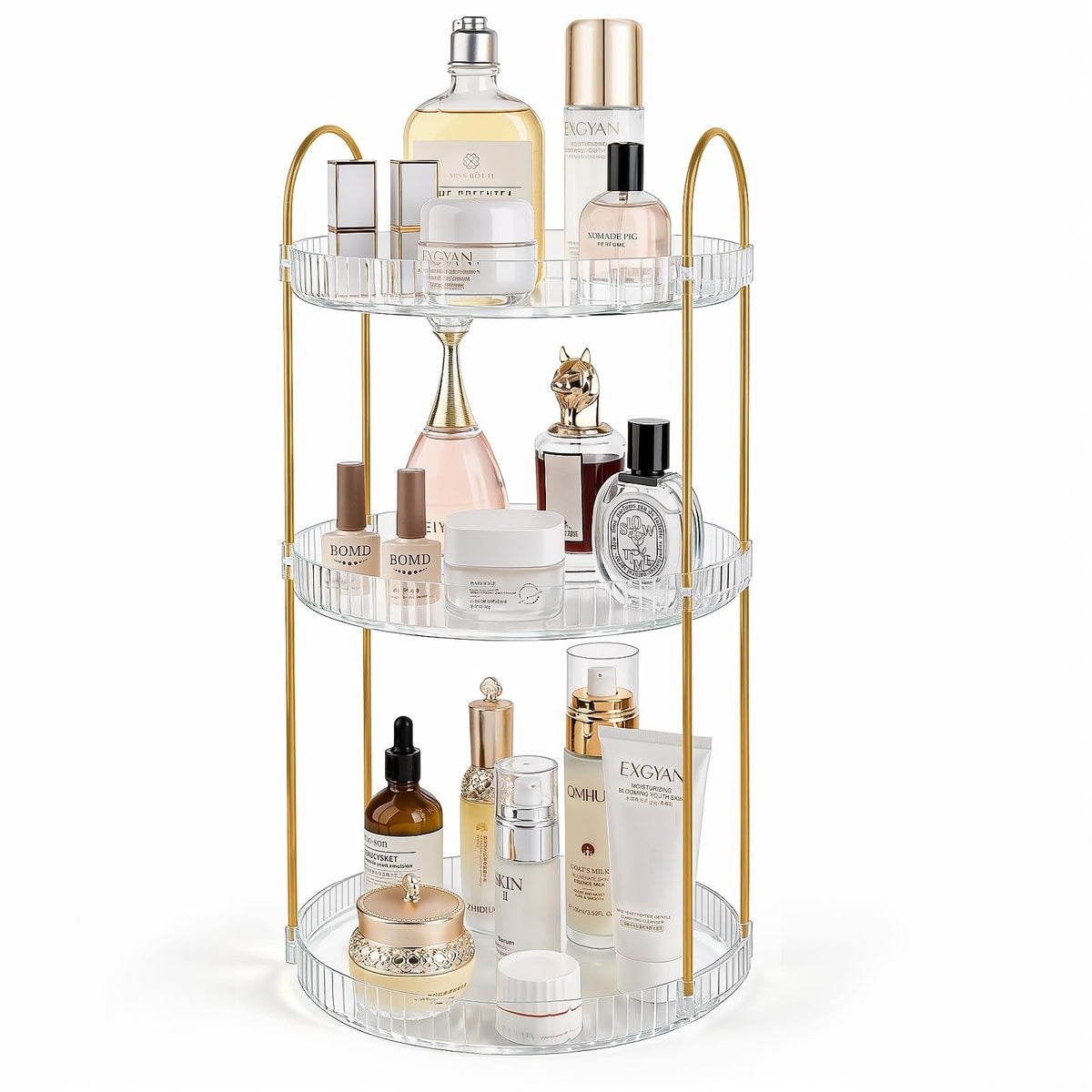 Large Capacity 360° Rotating Makeup Organizer with 2 Tiers and Clear Acrylic Finish