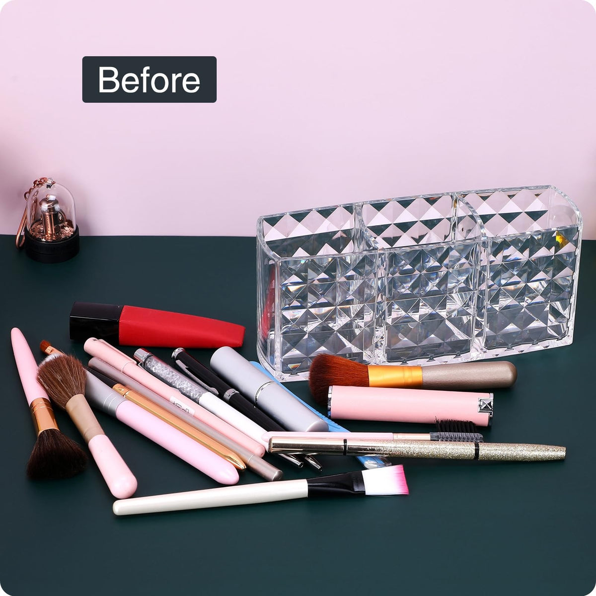 Acrylic Makeup Brush Holder Organizer for Vanity, Small Clear Storage