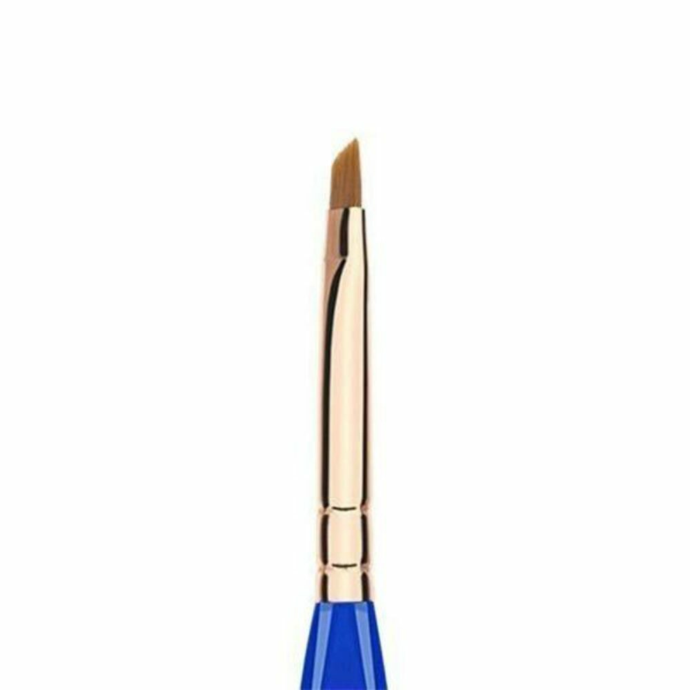 Small Angle Makeup Brush - Vegan Synthetic Bristles, Rose Gold Ferrule, Ergonomic Blue Handle