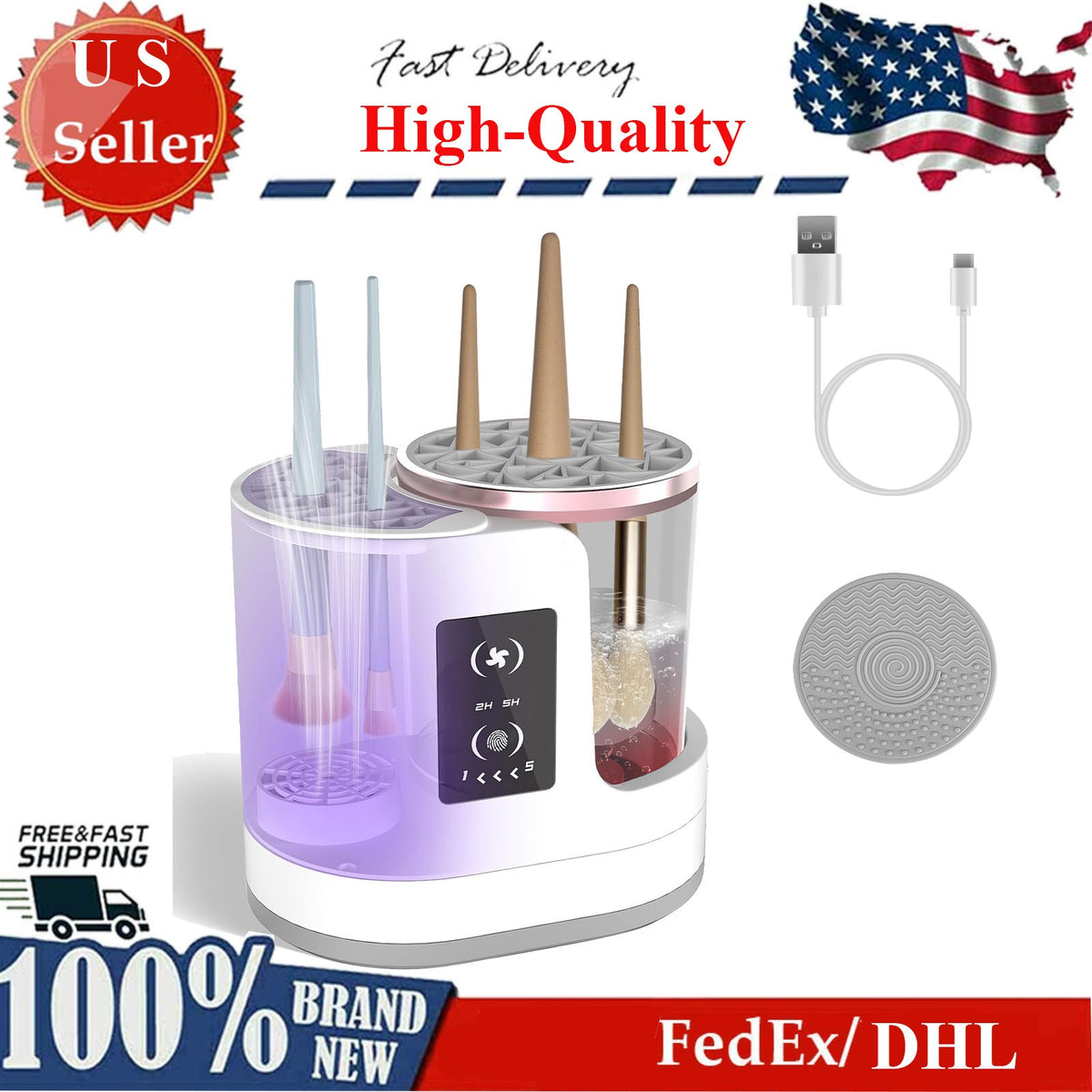 Electric Makeup Brush Cleaner and Dryer with UV Disinfection - 4 in 1