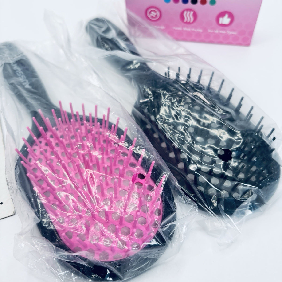 Vented Detangling Hair Brush Set for All Hair Types – Black & Pink