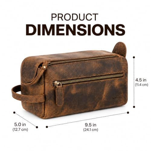 Buffalo Leather Toiletry Bag for Men & Women — Travel Organizer, Distressed Tan