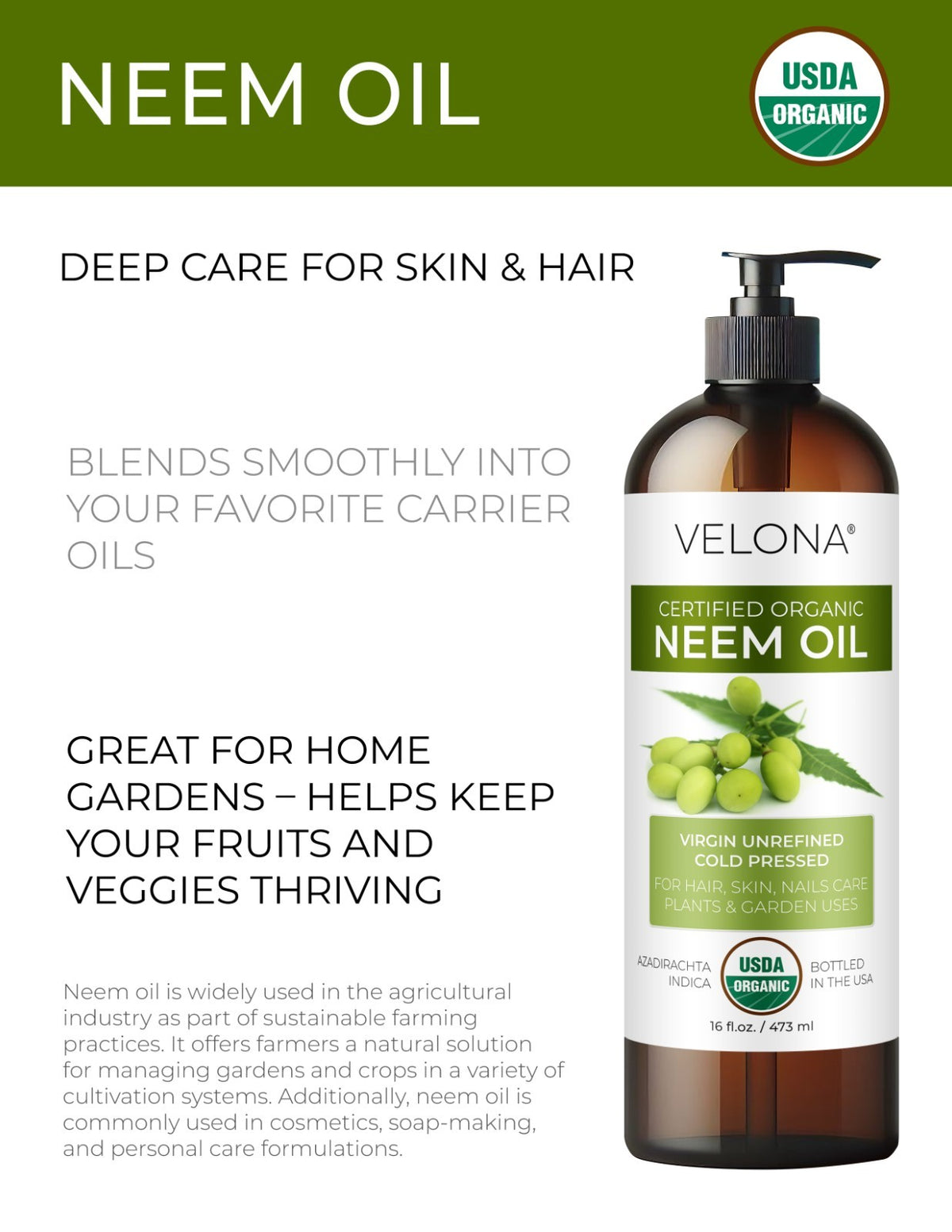 Organic Neem Oil - 8 fl oz Cold Pressed