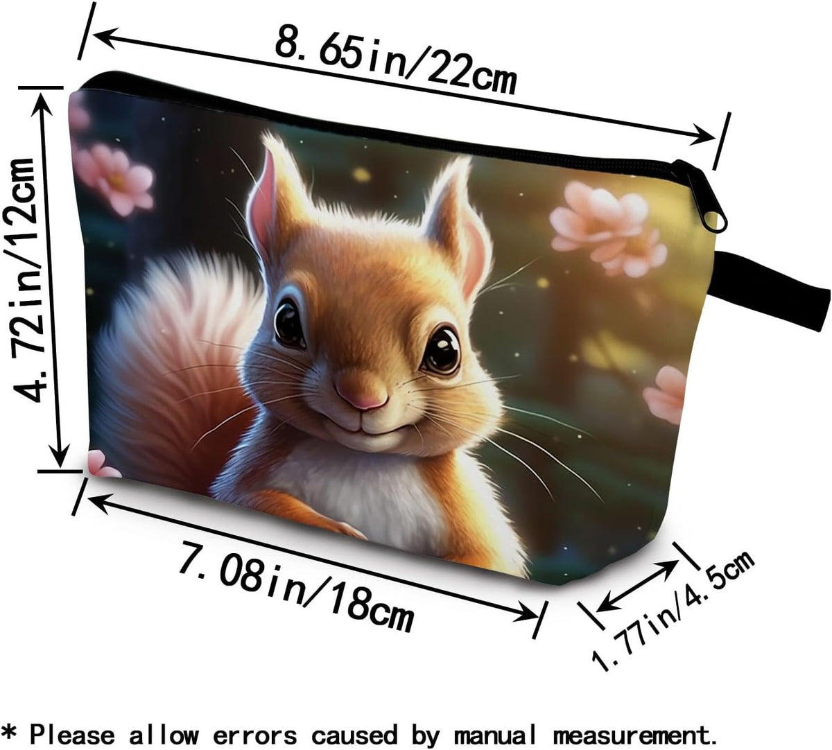 Cute Squirrel Print Cosmetic Bag - Makeup & Toiletry Organizer, Small
